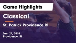 Classical  vs St. Patrick  Providence RI Game Highlights - Jan. 24, 2018