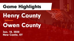 Henry County  vs Owen County  Game Highlights - Jan. 18, 2020