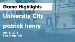 University City  vs patrick henry Game Highlights - Jan. 5, 2018