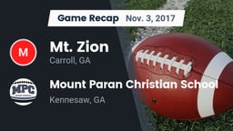 Recap: Mt. Zion  vs. Mount Paran Christian School 2017