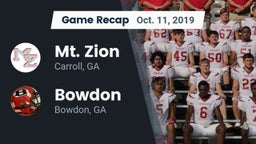 Recap: Mt. Zion  vs. Bowdon  2019