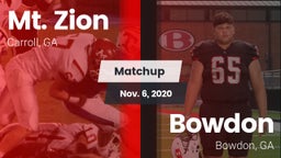Matchup: Mt. Zion vs. Bowdon  2020