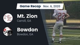 Recap: Mt. Zion  vs. Bowdon  2020
