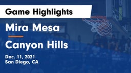 Mira Mesa  vs Canyon Hills  Game Highlights - Dec. 11, 2021