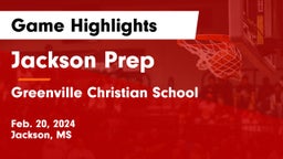 Jackson Prep  vs Greenville Christian School Game Highlights - Feb. 20, 2024