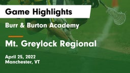Burr & Burton Academy  vs Mt. Greylock Regional  Game Highlights - April 25, 2022