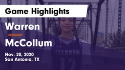 Warren  vs McCollum  Game Highlights - Nov. 20, 2020
