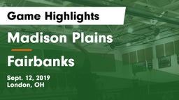 Madison Plains  vs Fairbanks  Game Highlights - Sept. 12, 2019