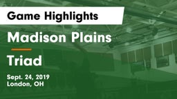 Madison Plains  vs Triad Game Highlights - Sept. 24, 2019