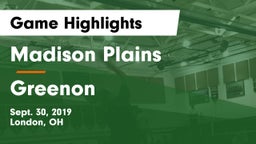 Madison Plains  vs Greenon  Game Highlights - Sept. 30, 2019