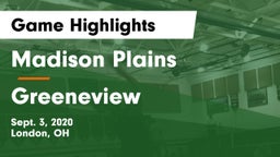 Madison Plains  vs Greeneview  Game Highlights - Sept. 3, 2020