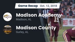 Recap: Madison Academy  vs. Madison County  2018