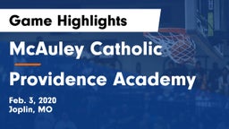 McAuley Catholic  vs Providence Academy Game Highlights - Feb. 3, 2020