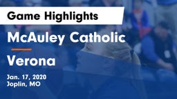 McAuley Catholic  vs Verona  Game Highlights - Jan. 17, 2020