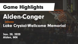 Alden-Conger  vs Lake Crystal-Wellcome Memorial  Game Highlights - Jan. 28, 2020