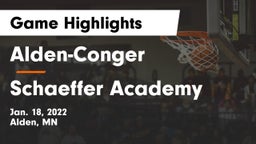 Alden-Conger  vs Schaeffer Academy Game Highlights - Jan. 18, 2022