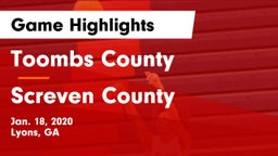 Toombs County  vs Screven County  Game Highlights - Jan. 18, 2020