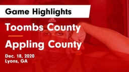 Toombs County  vs Appling County  Game Highlights - Dec. 18, 2020
