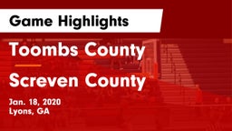 Toombs County  vs Screven County  Game Highlights - Jan. 18, 2020