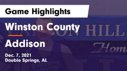 Winston County  vs Addison  Game Highlights - Dec. 7, 2021