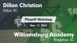 Matchup: Dillon Christian vs. Williamsburg Academy  2016