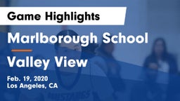 Marlborough School vs Valley View  Game Highlights - Feb. 19, 2020