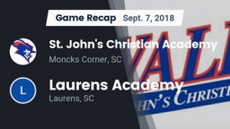 Recap: St. John's Christian Academy  vs. Laurens Academy  2018