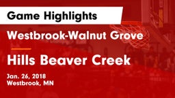 Westbrook-Walnut Grove  vs Hills Beaver Creek Game Highlights - Jan. 26, 2018