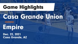 Casa Grande Union  vs Empire  Game Highlights - Dec. 22, 2021