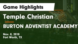 Temple Christian  vs BURTON ADVENTIST ACADEMY Game Highlights - Nov. 8, 2018