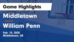 Middletown  vs William Penn  Game Highlights - Feb. 15, 2020