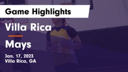 Villa Rica  vs Mays  Game Highlights - Jan. 17, 2023