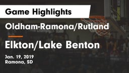 Oldham-Ramona/Rutland  vs Elkton/Lake Benton Game Highlights - Jan. 19, 2019