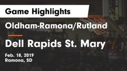 Oldham-Ramona/Rutland  vs Dell Rapids St. Mary Game Highlights - Feb. 18, 2019