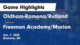 Oldham-Ramona/Rutland  vs Freeman Academy/Marion Game Highlights - Jan. 7, 2020