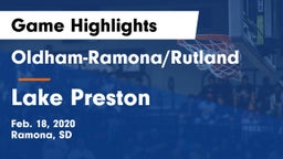Oldham-Ramona/Rutland  vs Lake Preston Game Highlights - Feb. 18, 2020