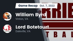Recap: William Byrd  vs. Lord Botetourt  2022