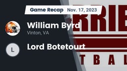 Recap: William Byrd  vs. Lord Botetourt 2023