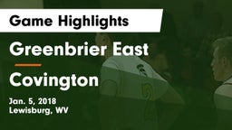 Greenbrier East  vs Covington  Game Highlights - Jan. 5, 2018