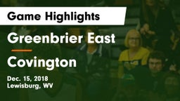 Greenbrier East  vs Covington  Game Highlights - Dec. 15, 2018