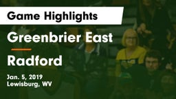 Greenbrier East  vs Radford  Game Highlights - Jan. 5, 2019