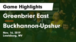Greenbrier East  vs Buckhannon-Upshur  Game Highlights - Nov. 16, 2019