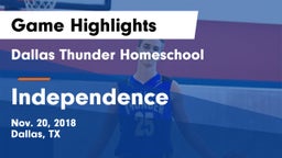 Dallas Thunder Homeschool  vs Independence  Game Highlights - Nov. 20, 2018