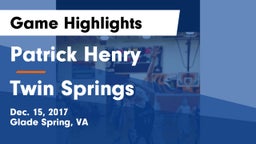 Patrick Henry  vs Twin Springs Game Highlights - Dec. 15, 2017
