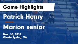 Patrick Henry  vs Marion senior  Game Highlights - Nov. 30, 2018