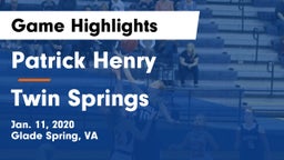 Patrick Henry  vs Twin Springs Game Highlights - Jan. 11, 2020
