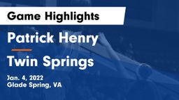 Patrick Henry  vs Twin Springs  Game Highlights - Jan. 4, 2022