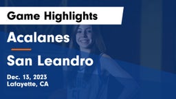 Acalanes  vs San Leandro  Game Highlights - Dec. 13, 2023