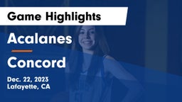 Acalanes  vs Concord  Game Highlights - Dec. 22, 2023