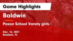 Baldwin  vs Paxon School Varsity girls  Game Highlights - Dec. 16, 2021